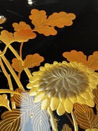 A large Japanese gilt-lacquered 'Rooster' tray, Meiji, ca. 1900