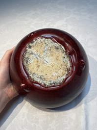 A Chinese flamb&eacute;-glazed bowl and a tripod censer, 19th C.