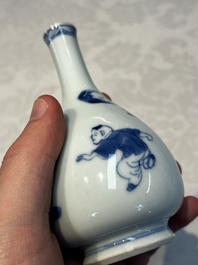 A Chinese blue and white 'Playing Boys' bottle vase, Kangxi