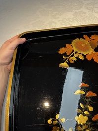 A large Japanese gilt-lacquered 'Rooster' tray, Meiji, ca. 1900