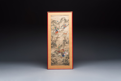 Chinese school: four 'Hunting Scene' paintings, ink and colour on paper, 19/20th C.