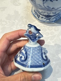 A rare Chinese blue and white five-piece garniture in Dutch Delft style, Kangxi mark, 19th C.
