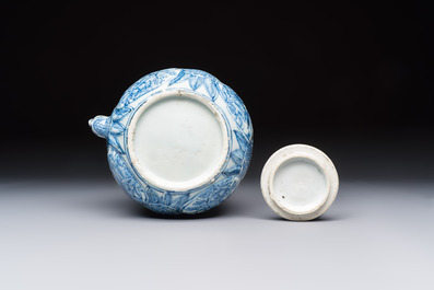 A silver-mounted Chinese blue and white wine pot, Wanli