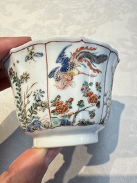 Two Chinese famille verte cups and four saucers, lingzhi and jade marks, Kangxi