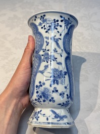 A rare Chinese blue and white five-piece garniture in Dutch Delft style, Kangxi mark, 19th C.