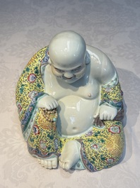 A Chinese famille rose Milefo Buddha, Ye Yunhong Zao 葉運紅造 mark, Republic