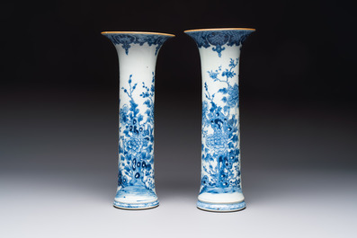 A Chinese blue and white five-piece garniture with birds among flowering branches, Qianlong