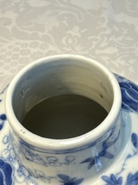 A rare Chinese blue and white five-piece garniture in Dutch Delft style, Kangxi mark, 19th C.