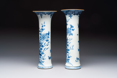 A Chinese blue and white five-piece garniture with birds among flowering branches, Qianlong