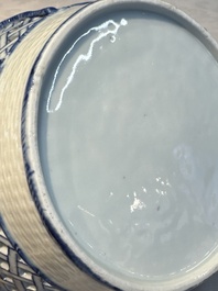 Six Chinese blue and white reticulated baskets with pagodas along a river, Qianlong