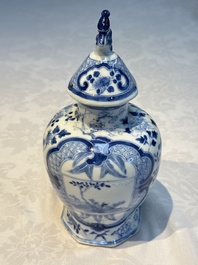 A rare Chinese blue and white five-piece garniture in Dutch Delft style, Kangxi mark, 19th C.