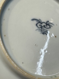 Seven Chinese famille verte cups and four saucers, conch shell and lingzhi marks, Kangxi