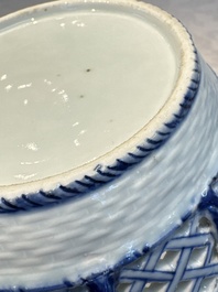 Six Chinese blue and white reticulated baskets with pagodas along a river, Qianlong