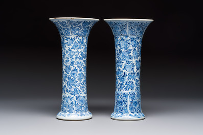 A Chinese blue and white five-piece garniture with floral design, Kangxi