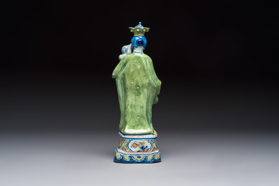 A polychrome Dutch Delft model of the Virgin with Child, 18th C.