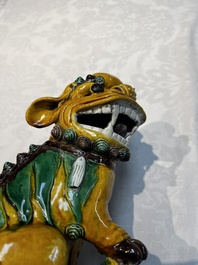 A pair of Chinese sancai-glazed Buddhist lions, Kangxi mark, 19th C.