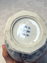 A rare Chinese blue and white five-piece garniture in Dutch Delft style, Kangxi mark, 19th C.
