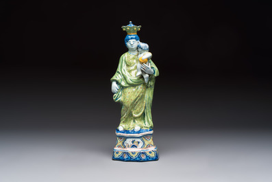 A polychrome Dutch Delft model of the Virgin with Child, 18th C.