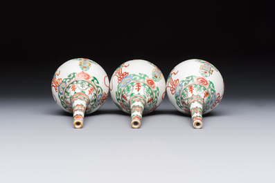 Three Chinese famille verte rosewater sprinklers, Kangxi