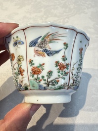 Two Chinese famille verte cups and four saucers, lingzhi and jade marks, Kangxi