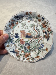 Two Chinese famille verte cups and four saucers, lingzhi and jade marks, Kangxi