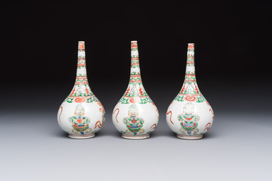 Three Chinese famille verte rosewater sprinklers, Kangxi