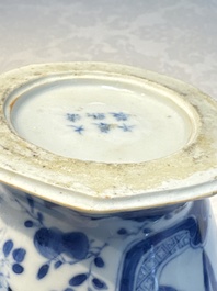 A rare Chinese blue and white five-piece garniture in Dutch Delft style, Kangxi mark, 19th C.
