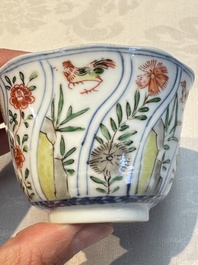 Seven Chinese famille verte cups and four saucers, conch shell and lingzhi marks, Kangxi