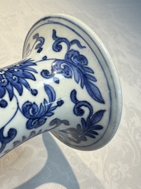 A Chinese blue and white 'Yuhuchunping' vase with lotus scroll design, Qianlong mark and of the period