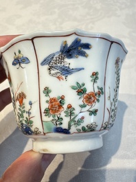 Two Chinese famille verte cups and four saucers, lingzhi and jade marks, Kangxi