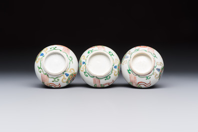 Three Chinese famille verte rosewater sprinklers, Kangxi
