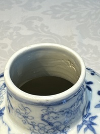 A rare Chinese blue and white five-piece garniture in Dutch Delft style, Kangxi mark, 19th C.
