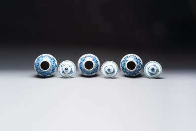 A Chinese blue and white five-piece garniture with birds among flowering branches, Qianlong