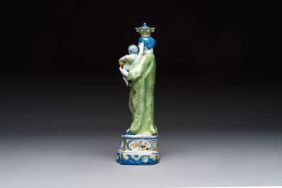 A polychrome Dutch Delft model of the Virgin with Child, 18th C.