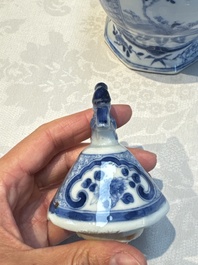 A rare Chinese blue and white five-piece garniture in Dutch Delft style, Kangxi mark, 19th C.