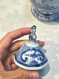 A rare Chinese blue and white five-piece garniture in Dutch Delft style, Kangxi mark, 19th C.