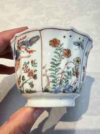 Two Chinese famille verte cups and four saucers, lingzhi and jade marks, Kangxi