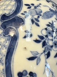 A rare Chinese blue and white five-piece garniture in Dutch Delft style, Kangxi mark, 19th C.