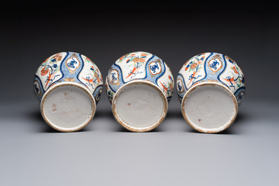 An exceptional polychrome Dutch Delft five-piece garniture in Chinese Kangxi style, first quarter 18th C.