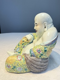 A Chinese famille rose Milefo Buddha, Ye Yunhong Zao 葉運紅造 mark, Republic