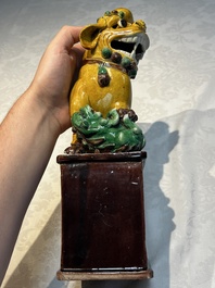 A pair of Chinese sancai-glazed Buddhist lions, Kangxi mark, 19th C.