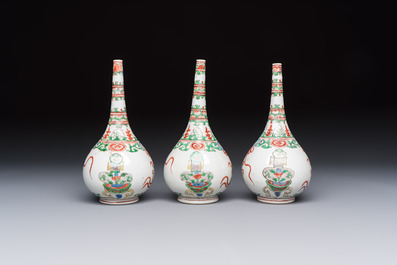 Three Chinese famille verte rosewater sprinklers, Kangxi