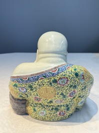 A Chinese famille rose Milefo Buddha, Ye Yunhong Zao 葉運紅造 mark, Republic