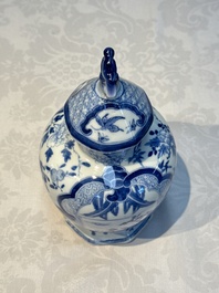 A rare Chinese blue and white five-piece garniture in Dutch Delft style, Kangxi mark, 19th C.