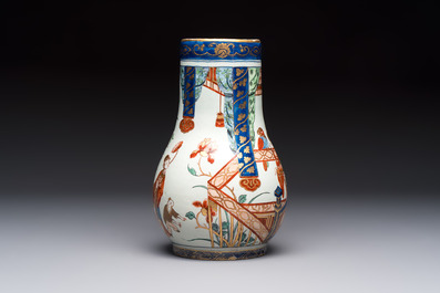 A magnificent polychrome Dutch Delft chinoiserie ewer, first quarter 18th C.