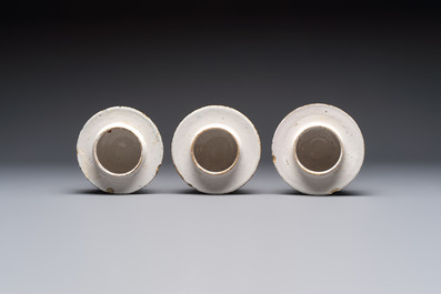 An exceptional polychrome Dutch Delft five-piece garniture in Chinese Kangxi style, first quarter 18th C.