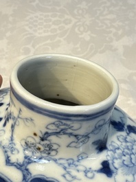 A rare Chinese blue and white five-piece garniture in Dutch Delft style, Kangxi mark, 19th C.