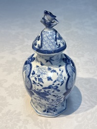 A rare Chinese blue and white five-piece garniture in Dutch Delft style, Kangxi mark, 19th C.