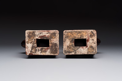 A pair of Chinese sancai-glazed Buddhist lions, Kangxi mark, 19th C.