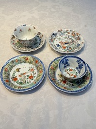 Two Chinese famille verte cups and four saucers, lingzhi and jade marks, Kangxi